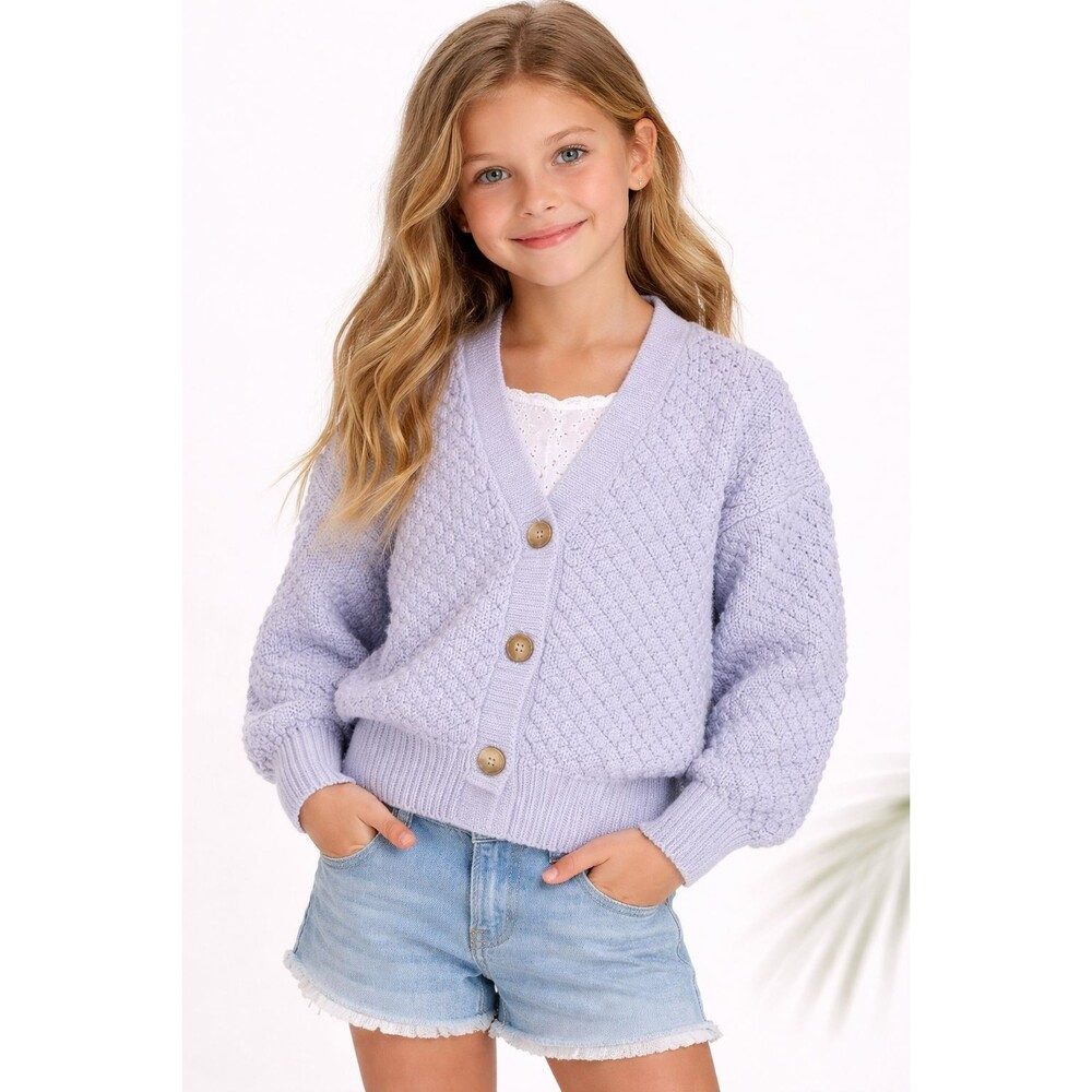 Crew Cuts Girls Cardigan Sweater Size 6-7 Periwinkle Blue Purple Crochet Buttons
